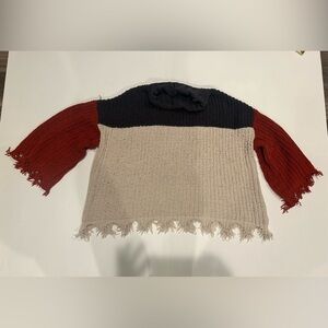 Pol Knit Sweater Large Turtleneck Colorblock Frayed Fringe